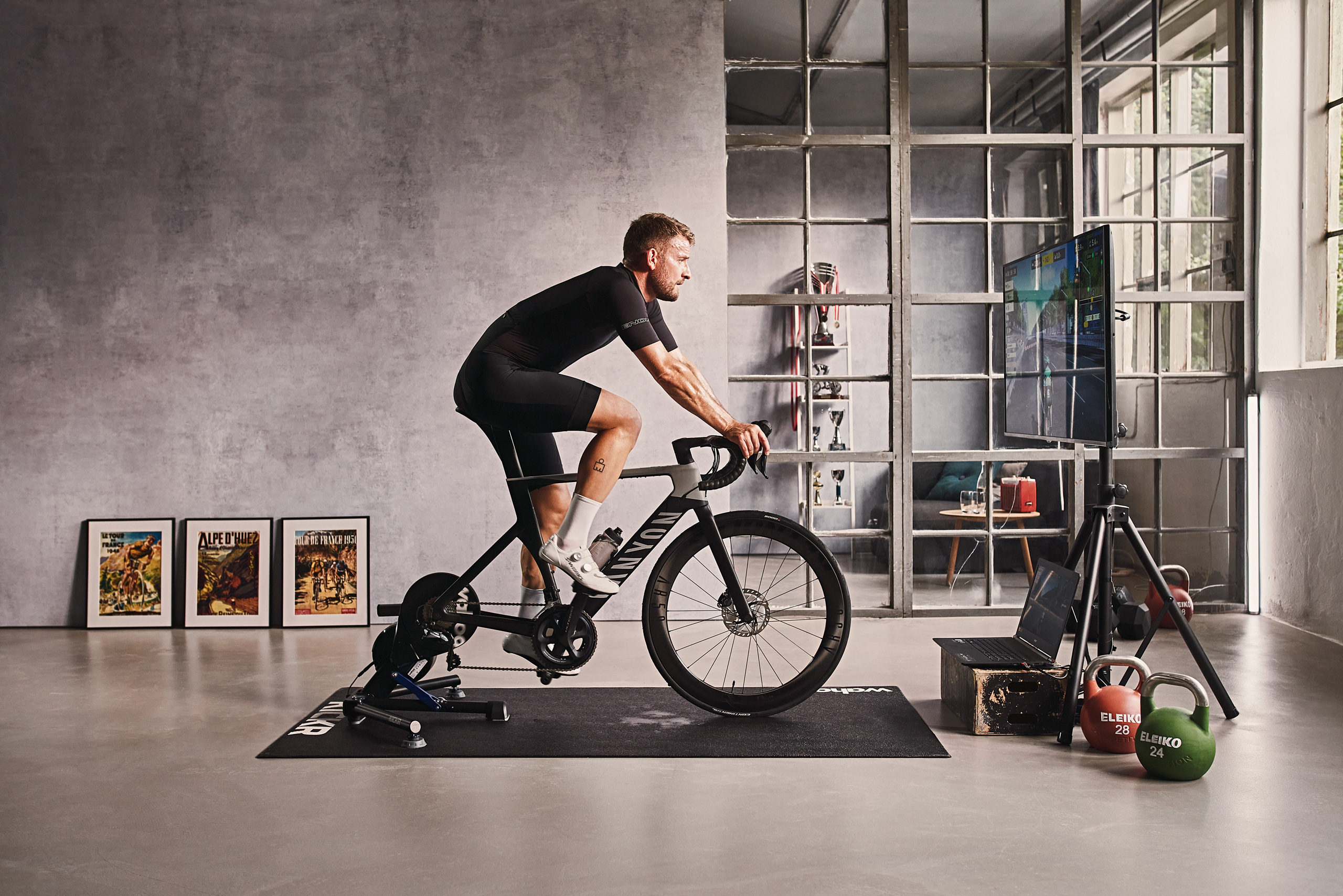 cyclist on a training bike